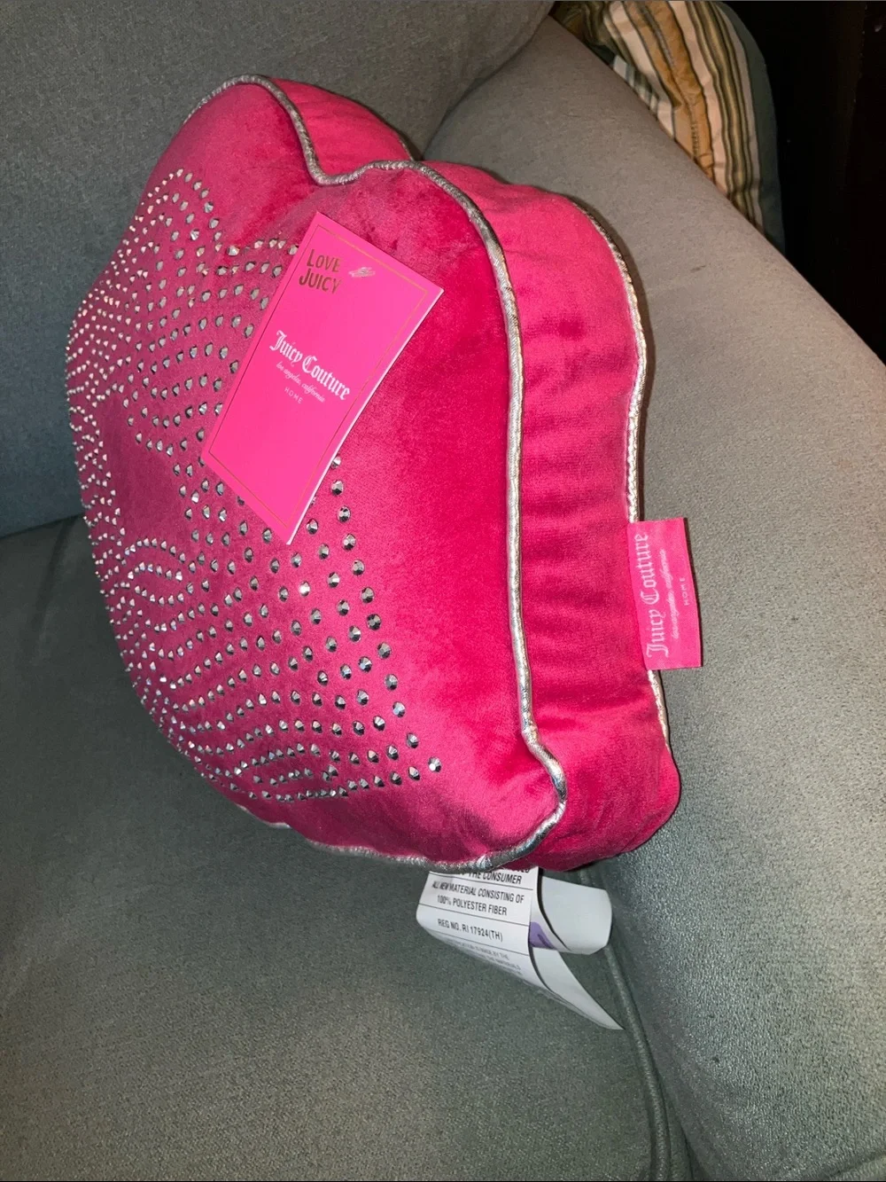 💋Juicy Couture BLING hot pink lips pillow viral kiss lips throw pillow NWT